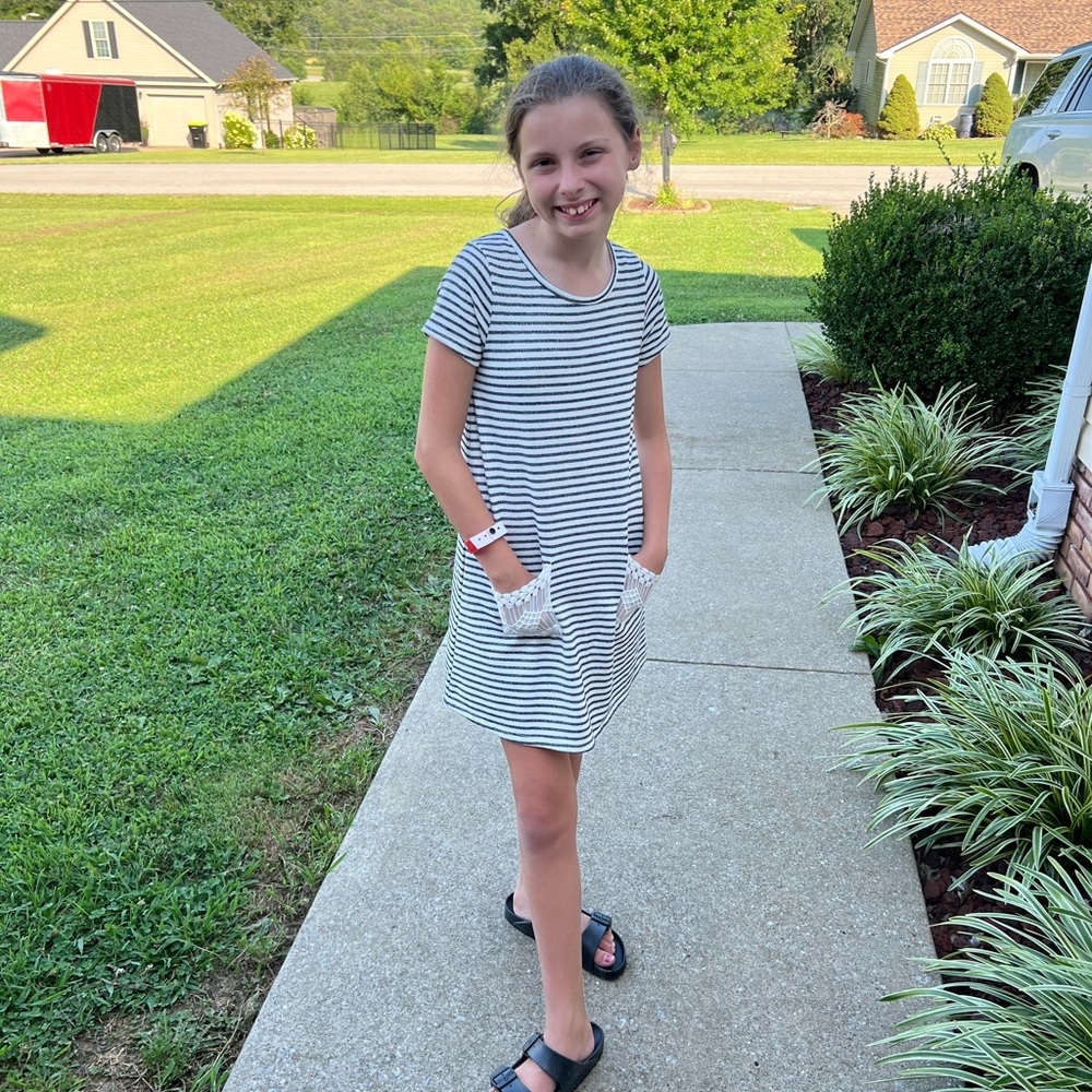 Tea n Rose Black/Beige Striped Dress